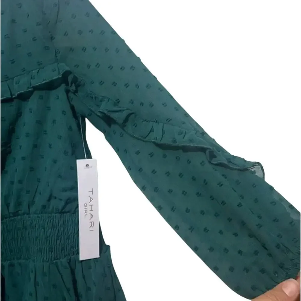 Tahari Deep Dark Green Polka Dot Dress Set Girls Size 4 New with Tags